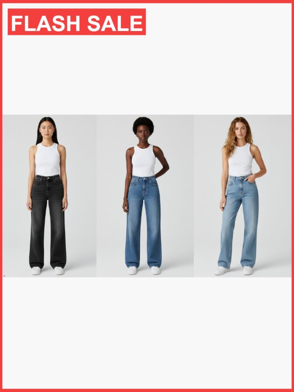 High Waisted Straight Wide Leg Jeans Comfort Stretch Baggy Denim - Picture 6 of 6